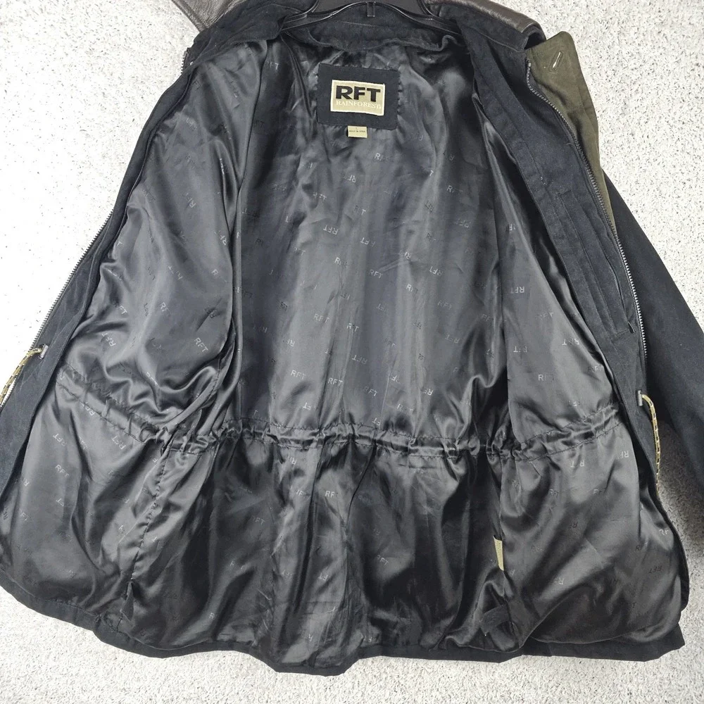RFT Rainforest Down Filled Jacket Mens Large L Black Casual Faux‎ Suede